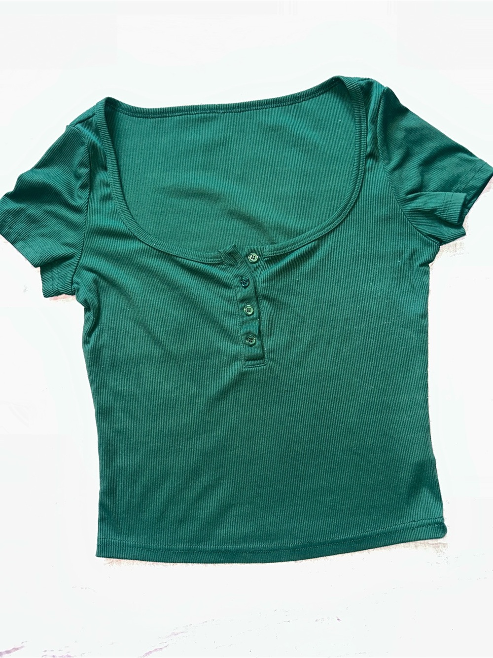 Classic Scoop Neck Ribbed Top - Green